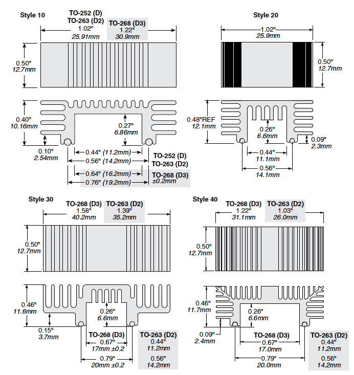 Mechanical Drawing - Ohmite D Series Heatsinks