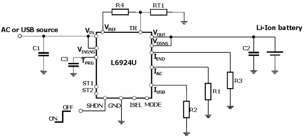 Schematic - STMicroelectronics L6924U USB Compatible Battery Charger System