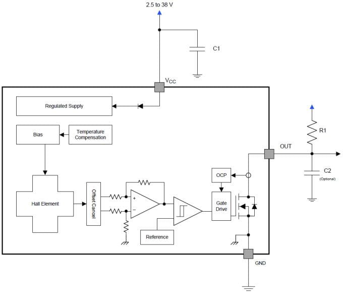 Block Diagram - Texas Instruments DRV5033/DRV5033-Q1 Hall Effect Sensor
