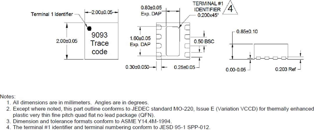 Mechanical Drawing - Qorvo TQL9093 Ultralow Noise Flat Gain LNA