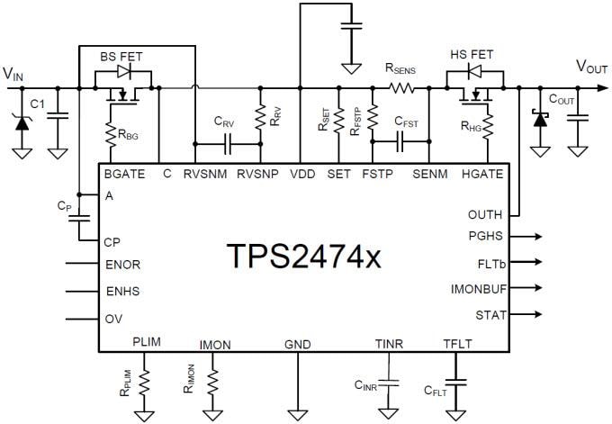 Schematic - Texas Instruments TPS2474x Hot Swap & ORing Controller