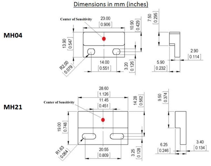 Mechanical Drawing - MEDER electronic MH04/MH21 Micro-Power Hall Effect Sensors