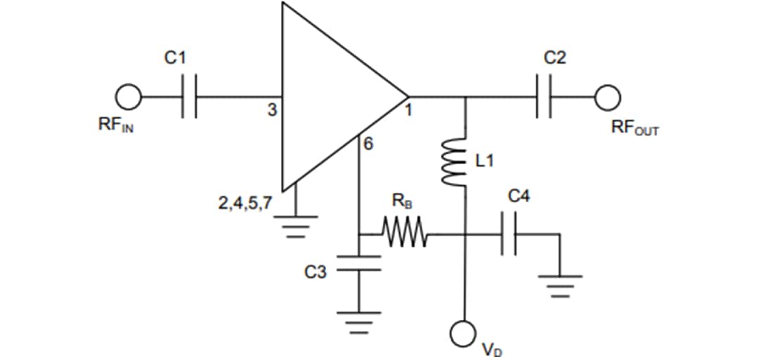 Application Circuit Diagram - MACOM MAAM-011206 Broadband Darlington Amplifier