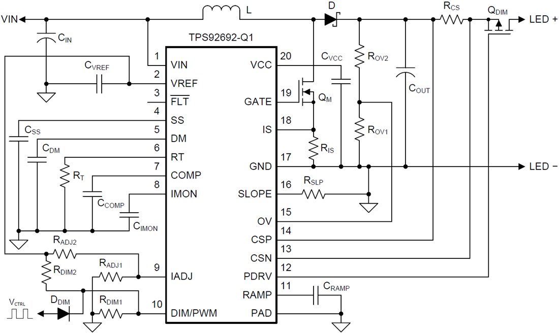 Application Circuit Diagram - Texas Instruments TPS92692/TPS92692-Q1 LED Controllers