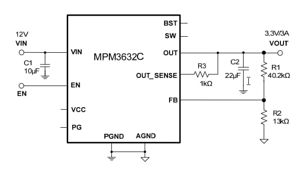 Application Circuit Diagram - Monolithic Power Systems (MPS) MPM3632C Switching Voltage Regulators