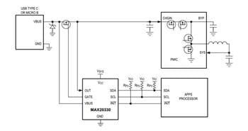 Application Circuit Diagram - Analog Devices / Maxim Integrated MAX20330 Programmable OVP Control PMIC