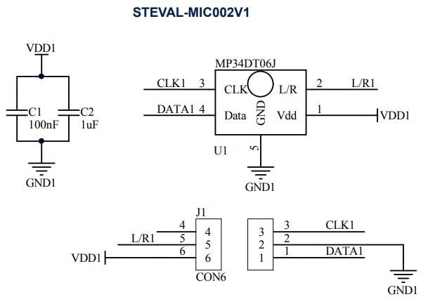 Schematic - STMicroelectronics STEVAL-MIC002V1 Microphone Coupon Board
