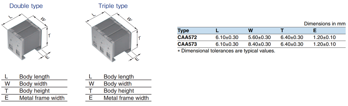 Mechanical Drawing - TDK CA Series Inline MEGACAP MLCCs