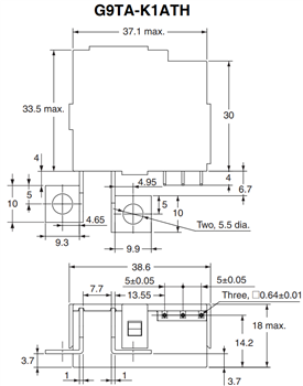 Mechanical Drawing - Omron Electronics G9TA AC Power Latching Relays
