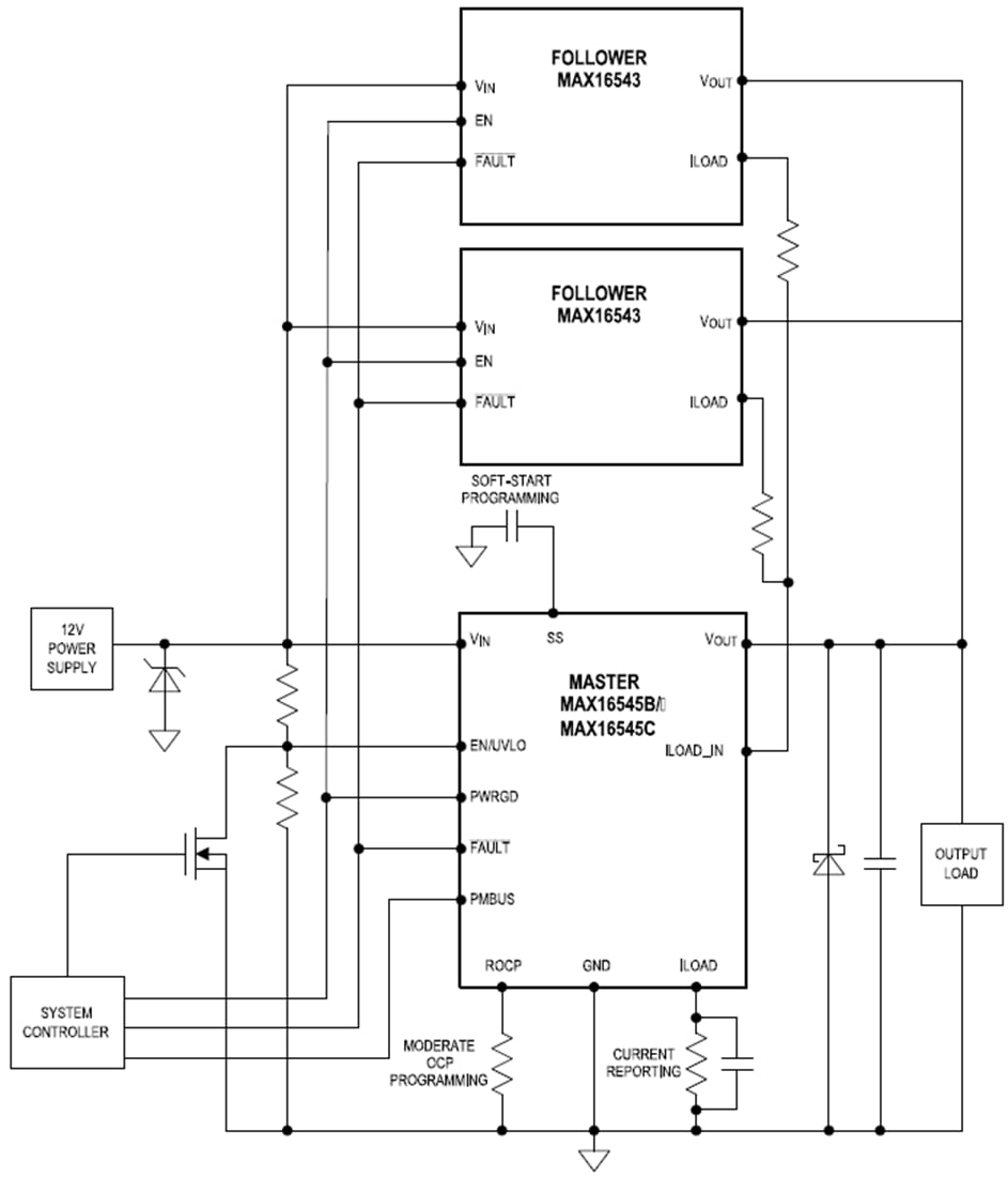 Application Circuit Diagram - Analog Devices / Maxim Integrated MAX16543 Integrated Follower Protection IC