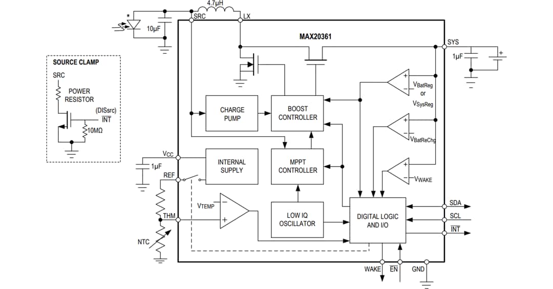 Application Circuit Diagram - Analog Devices Inc. MAX20361 Single-/Multi-Cell Solar Harvester