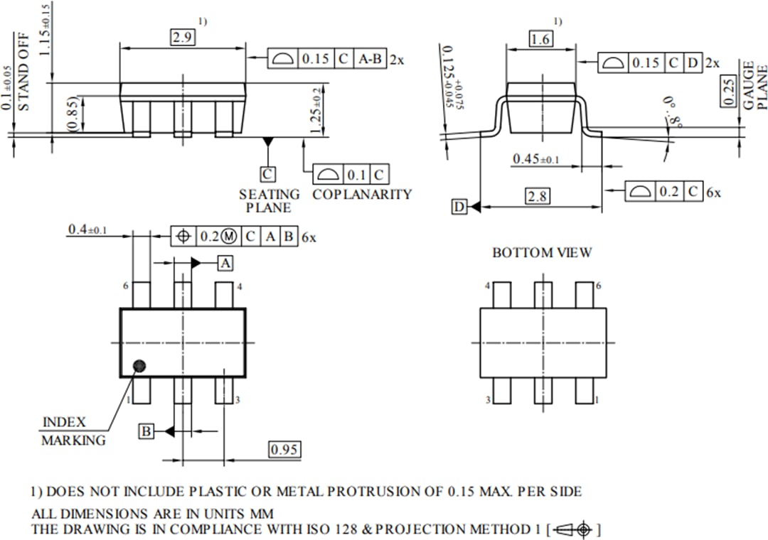 Mechanical Drawing - Infineon Technologies BCR431U Linear Low Voltage Drop LED Driver