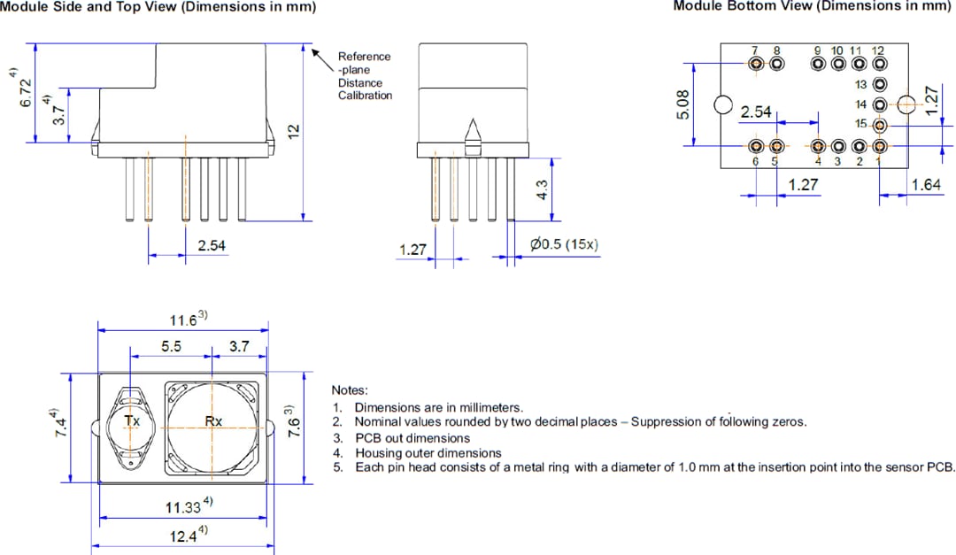 Mechanical Drawing - Broadcom AFBR-S50MV85I Time-of-Flight Sensor Module