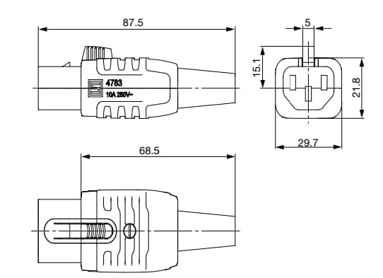 Mechanical Drawing - Schurter Rewireable IEC Cord Connectors with V-Lock