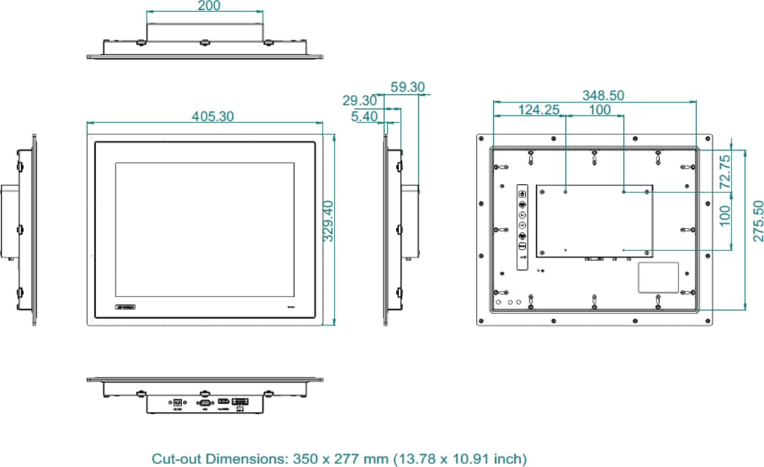 Mechanical Drawing - Advantech FPM-800S Industrial Monitors