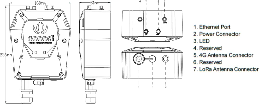Mechanical Drawing - Seeed Studio SenseCAP LoRaWAN® Gateway