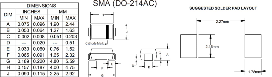 Mechanical Drawing - Micro Commercial Components (MCC) SS12-L to SS110-L Schottky Rectifiers