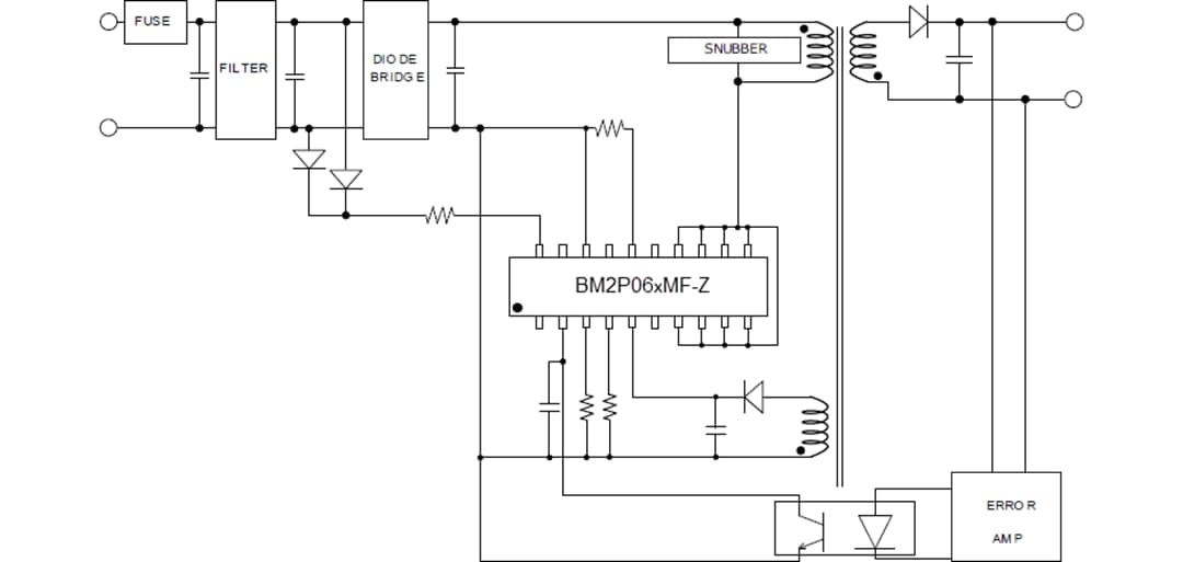Application Circuit Diagram - ROHM Semiconductor BM2P06xMF-Z PWM DC-DC Converters