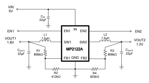 Application Circuit Diagram - Monolithic Power Systems (MPS) MP2122A Switching Voltage Regulators