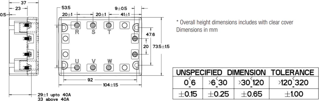 Mechanical Drawing - TE Connectivity / Potter & Brumfield SSR3 3-Phase Solid State Relays