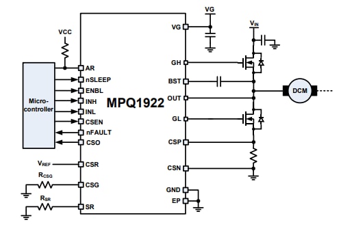 Application Circuit Diagram - Monolithic Power Systems (MPS) MPQ1922 Automotive H-Bridge Gate Drivers