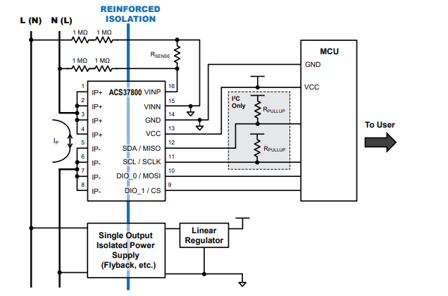Application Circuit Diagram - Allegro MicroSystems ACS37800 AC/DC Power Monitoring Current Sensor ICs