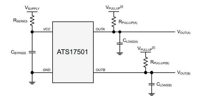 Application Circuit Diagram - Allegro MicroSystems ATS17501 Dual Output Sensor ICs