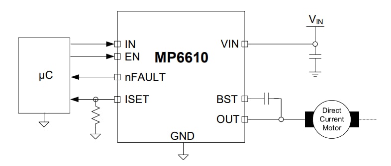 Application Circuit Diagram - Monolithic Power Systems (MPS) MP6610 55V 3A Half-Bridge Power Drivers