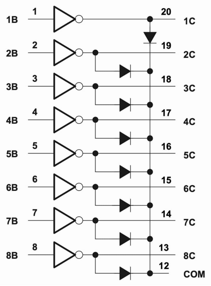 Block Diagram - Texas Instruments ULN2803C 50V 500mA 8-Channel Darlington Array