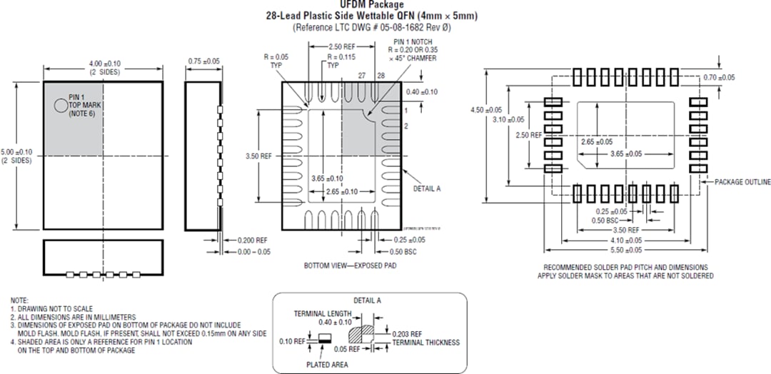 Mechanical Drawing - Analog Devices Inc. LT8355-1 Dual LED Controller with Scalable Dimming
