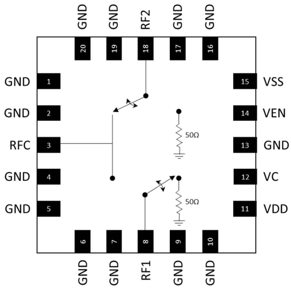 Schematic - MACOM MASW-011152 DC 67GHz SPDT Absorptive Switch