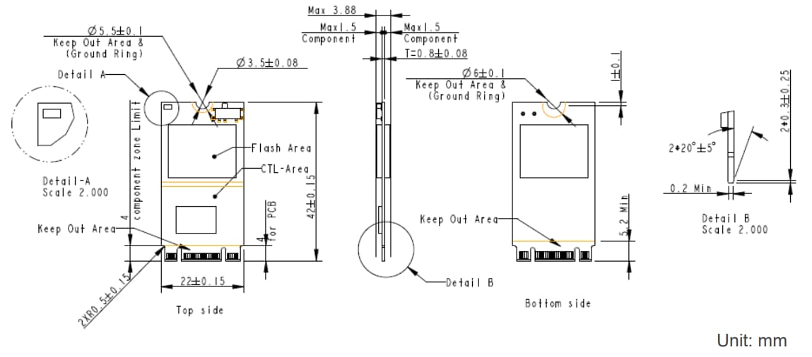 Mechanical Drawing - Apacer Technology Inc. PV910-M242 PCI Express Flash Drives