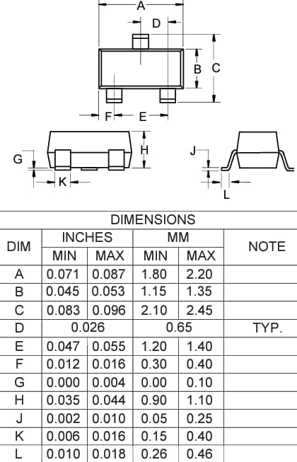 Mechanical Drawing - Micro Commercial Components (MCC) DTA123EUA PNP Digital Transistor