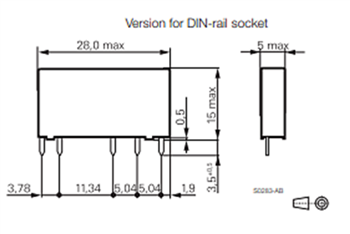 Mechanical Drawing - TE Connectivity / Schrack Slimline SNR Series PCB Relays