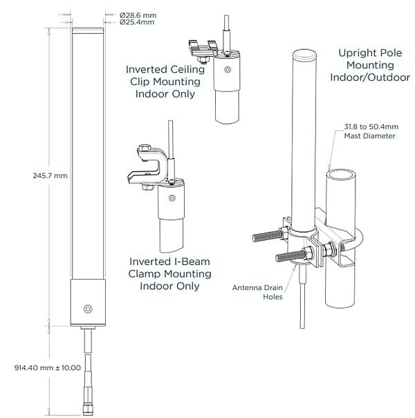 Mechanical Drawing - TE Connectivity Wi-Fi® 6E/7 Tri-Band V-Pol Omni Antennas