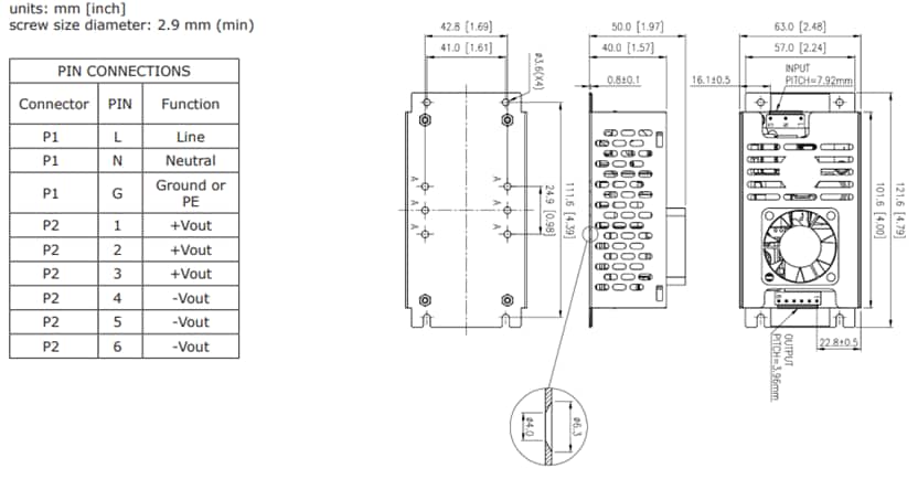 Mechanical Drawing - CUI Inc VGS-250C AC-DC Power Supplies