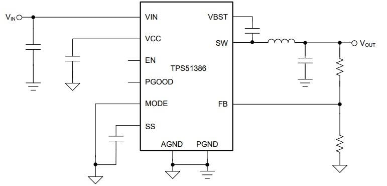 Application Circuit Diagram - Texas Instruments TPS51386 Synchronous Buck Converter