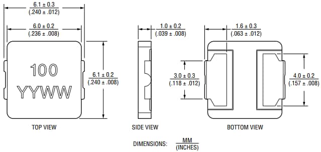 Mechanical Drawing - Bourns SRP0612F Shielded Power Inductors