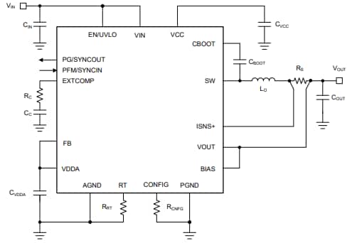 Application Circuit Diagram - Texas Instruments LM708x0/LM708x0-Q1 DC-DC Step-Down Converters