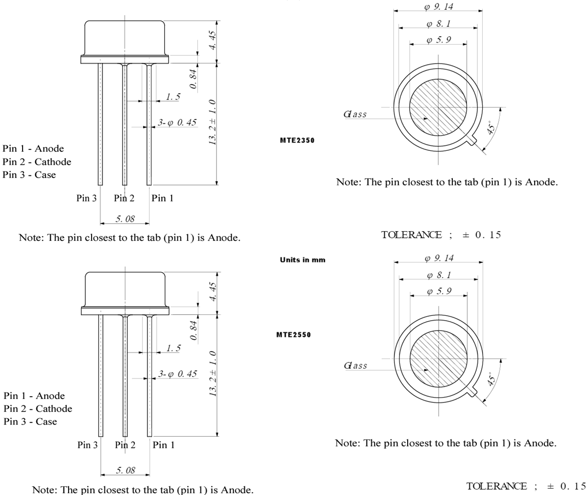 Mechanical Drawing - Marktech Optoelectronics MTE2350x/MTE2550x Ultraviolet Emitters