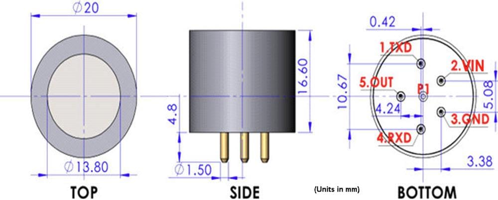 Mechanical Drawing - Amphenol SGX Sensortech INIR2 Digital Gas Sensors