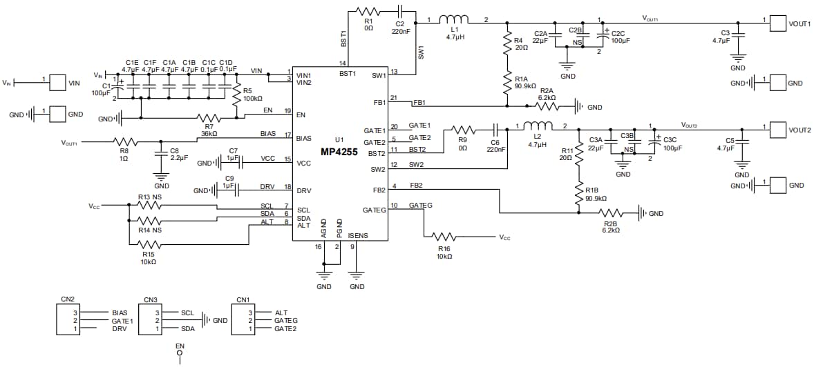 Schematic - Monolithic Power Systems (MPS) EV4255-VE-00A Evaluation Board