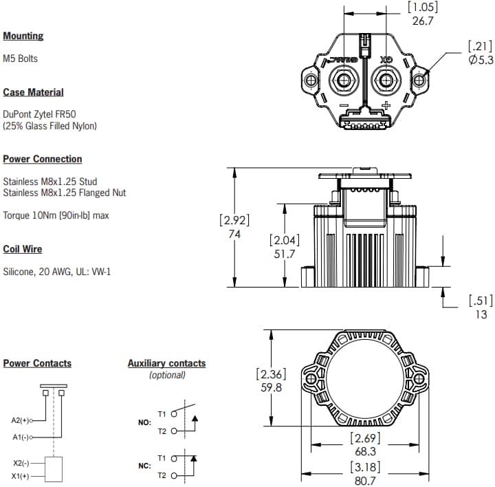 Mechanical Drawing - Gigavac GX21 150A Contactors