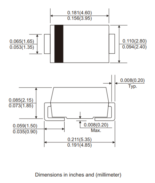 Mechanical Drawing - Comchip Technology AUS1 Automotive Ultra Fast Recovery Rectifiers