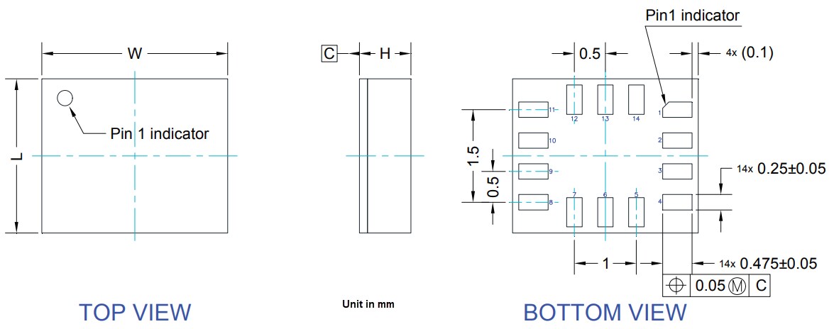 Mechanical Drawing - STMicroelectronics IIS3DWBG1 Vibration Sensor
