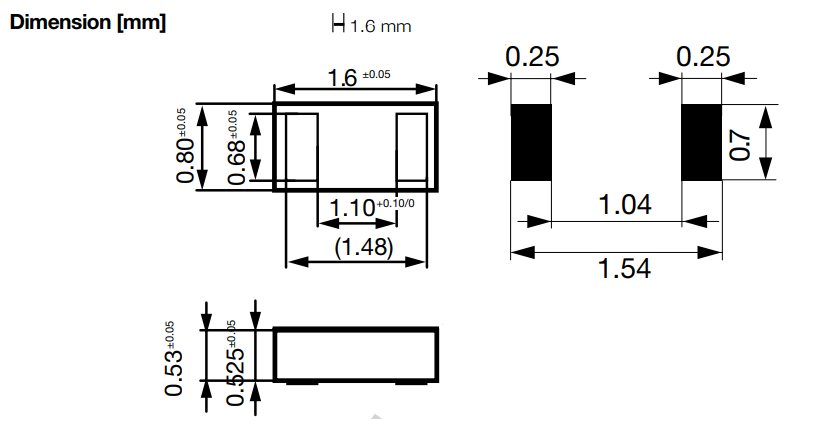 Mechanical Drawing - Schurter USL 0603 Low-Current Chip Fuses