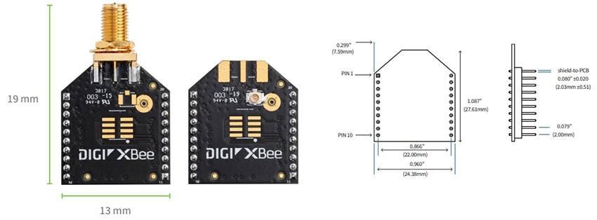 Mechanical Drawing - Digi XBee LPX 900 RF Modules