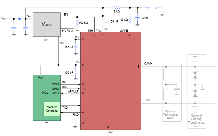 Application Circuit Diagram - Texas Instruments TCAN1043N-Q1 Automotive CAN FD Transceiver