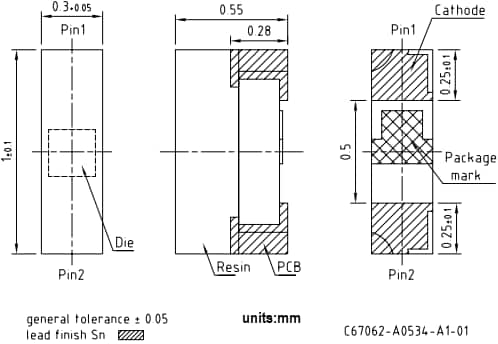 Mechanical Drawing - ams OSRAM FIREFLY™ SFH 4030B & SFH 4060B Infrared Emitters