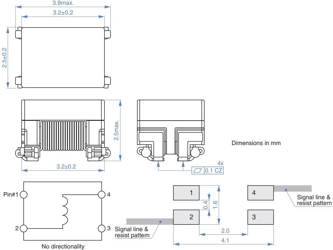 Mechanical Drawing - TDK ADL-VF Decoupling Inductors
